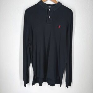 Polo Ralph Lauren Mens Long Sleeve Polo Shirt Black Red Pony Cotton Large Casual